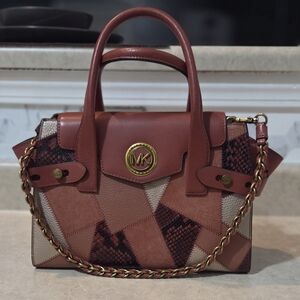 Michael Kors Patchwork Medium Satchel in Orange and Brown